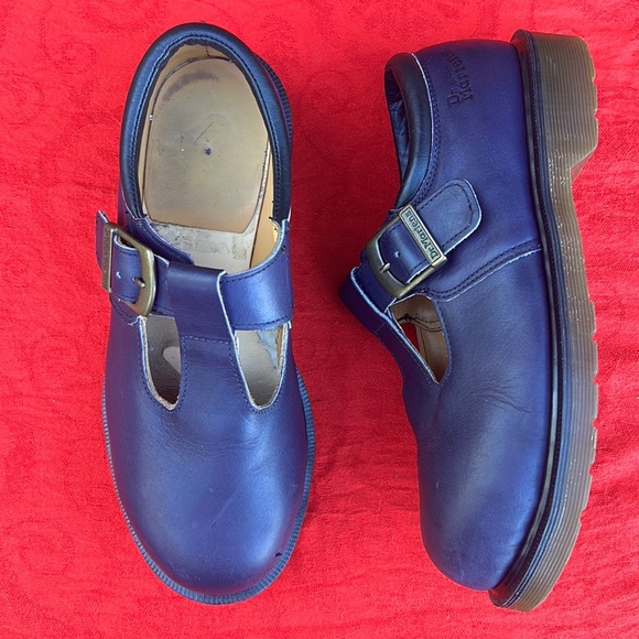 🏴 Vintage MIE Dr. Martens Purple Steel Toe Chunky Mary Jane UK 6 - Picture 9 of 17